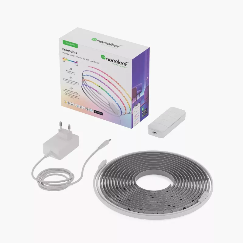 Nanoleaf Essentials NF085K02-5ALS Matter fita de luz HD inteligente multicolor, kit inicial, 5 m, 300 LED, mais de 16 milhões de cores, 550 lm, 18 W, 2700-6500 K, Wi-Fi/Bluetooth