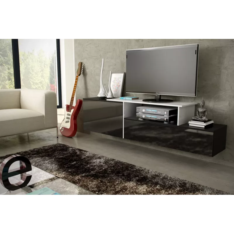 Móvel de TV Cama SIGMA 3 180 preto/preto brilhante + branco