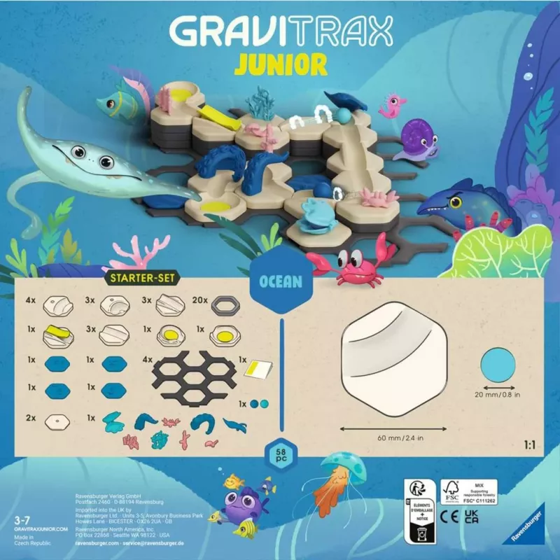 Conjunto inicial de pista de berlindes Ravensburger GraviTrax Junior S Ocean – sistema modular de pistas para crianças