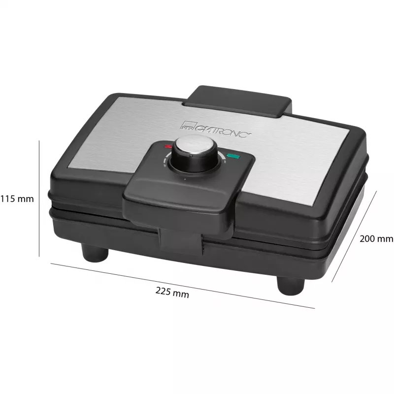 Máquina de waffles Clatronic WA 3606 para 2 waffles preto, aço inoxidável 800 W