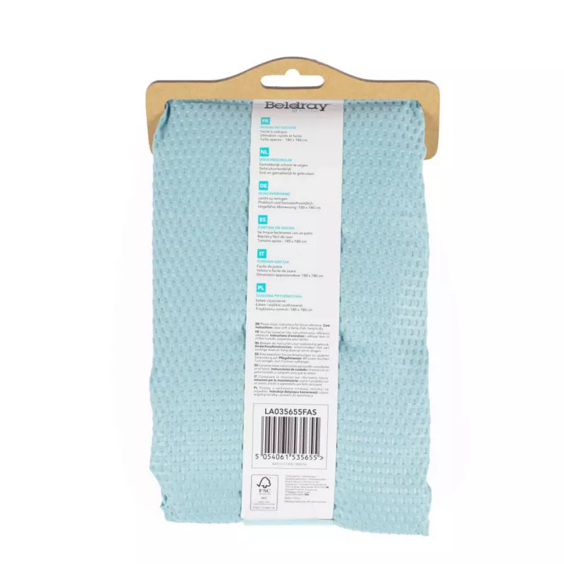 Cortinado de duche Beldray LA035655FAS design waffle azul, cortinado de tecido 180x180 cm