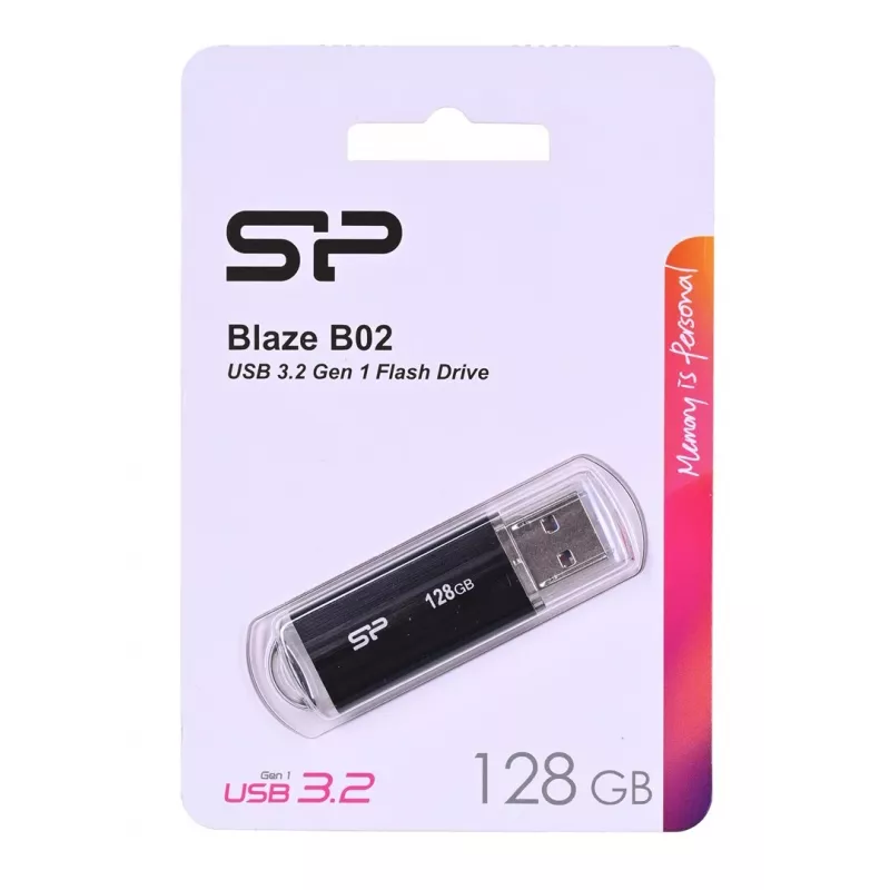 Pen USB Silicon Power 128 GB USB Type-A 3.2 Gen 1 Blaze B02, tampa de plástico, porta-chaves, preto