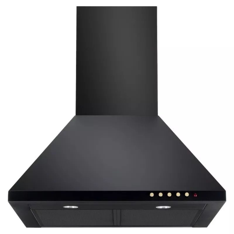 Exaustor de parede Akpo WK-4 Classic GOLD 60 preto, 600×500 mm, motor 106 W, 3 velocidades, iluminação halogéneo