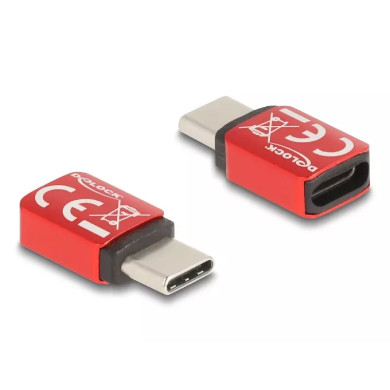 Delock 60689 Bloqueador de dados USB-C, ficha USB-C para tomada USB-C, 240 W, vermelho