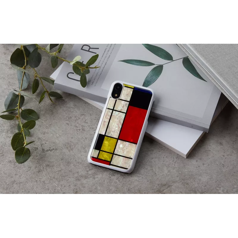 Capa para smartphone iKins para iPhone XR Mondrian branca – capa traseira rígida de proteção