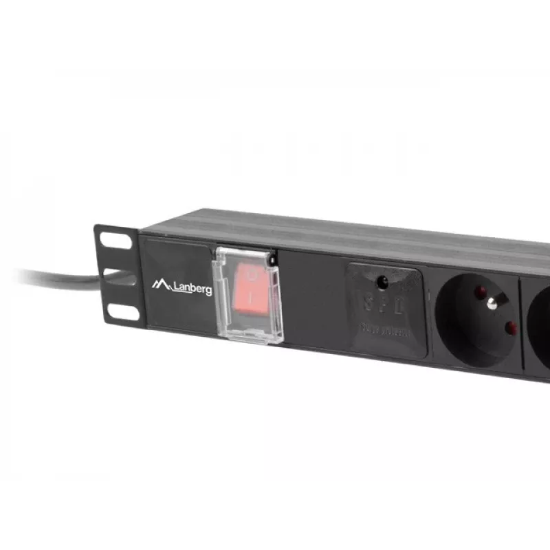 Unidade de distribuição de energia LANBERG PDU-06E-0200-BK — 6 saídas Type-E, 16 A, cabo de 2 m, rack 1HE, 220–250 V