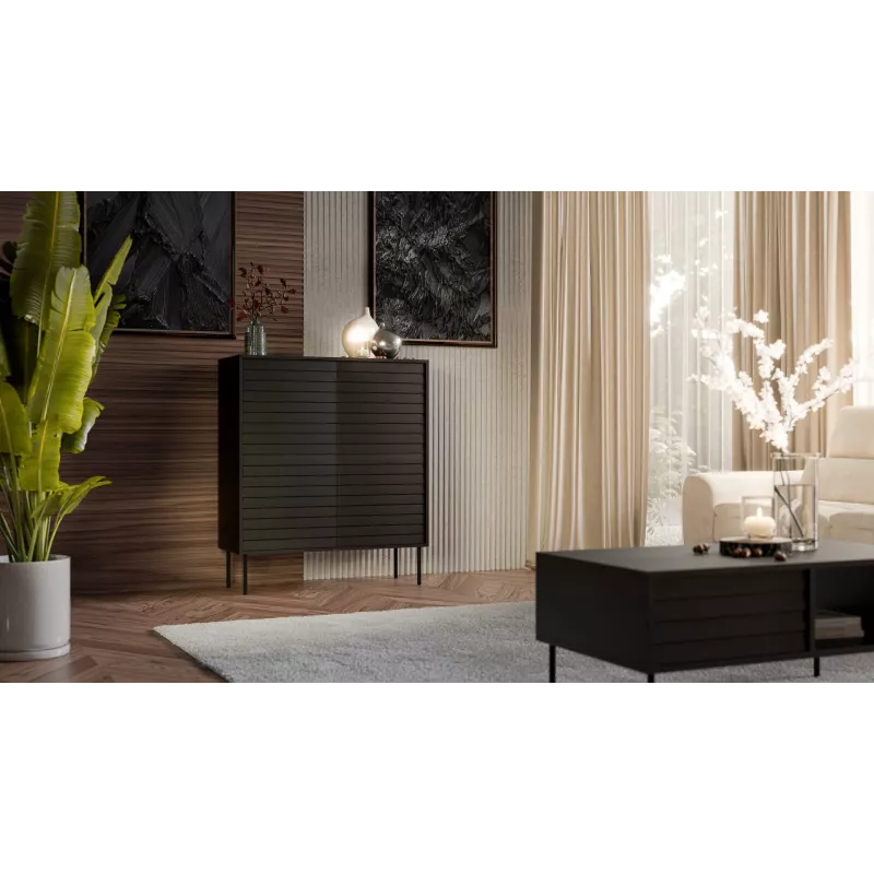 Cama Meble CORTINA 4D cómoda, 102x40x118 cm, preta