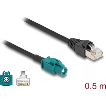 Cabo de rede DELOCK 91371 — HSD Z para RJ-45, contactos dourados, 0,5 m, preto