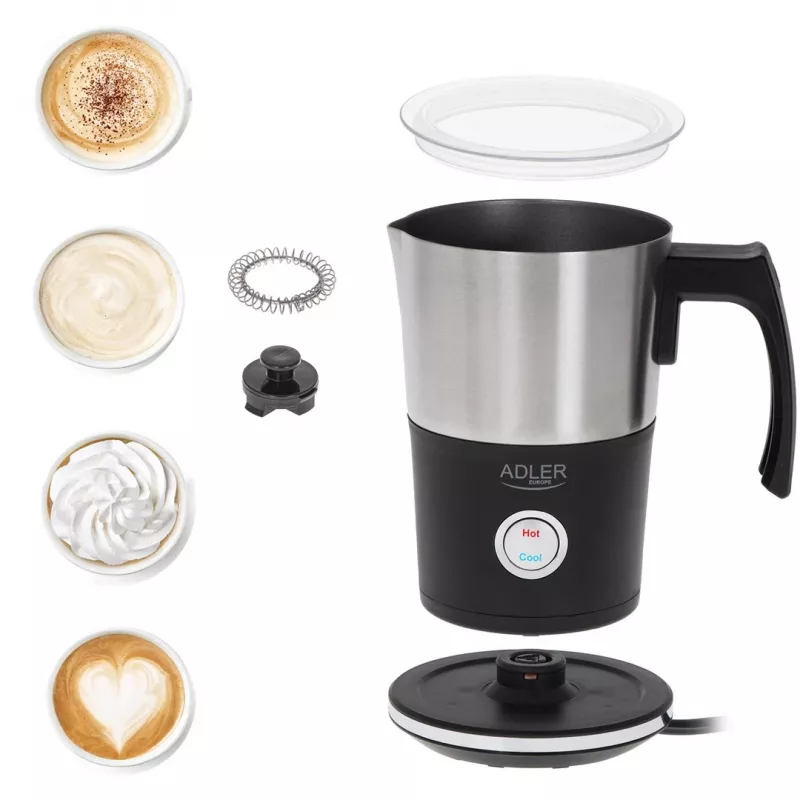 Espumador de leite automático Adler AD 4497 – aço inoxidável, 600W, 120 ml espuma / 300 ml aquecimento, quente e frio
