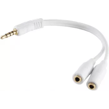 Cabo de áudio ShiverPeaks BS33120 — 0,2 m, ficha macho 3,5 mm para 2× conector fêmea 3,5 mm, branco, cobre, contactos dourados