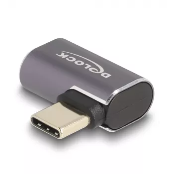 Adaptador USB DeLOCK 40 Gbps USB Type-C PD 3.0 100 W ficha para conetor fêmea angular esquerda/direita 8K 60 Hz metal