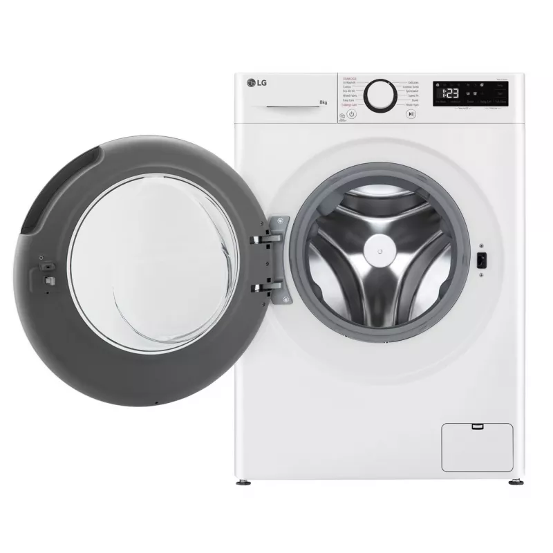 LG | Máquina de lavar roupa | F2WR508SWW | Classe de eficiência energética A-10% | Carga frontal | Capacidade de lavagem 8 kg | 1200 rpm | Profundidade 47,5 cm | Largura 60 cm | Visor | LED | Função vapor