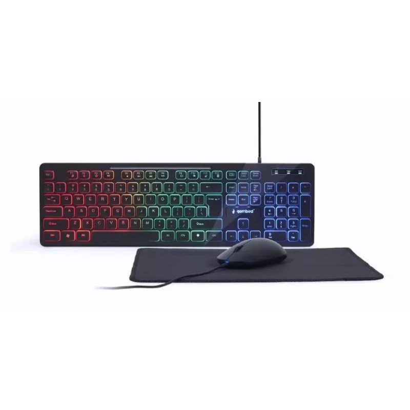 Teclado Full-Size com fios com rato Gembird KBS-UML-01 — USB, QWERTY US, 104 teclas, preto