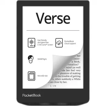 PocketBook Verse - 15,2 cm (6 polegadas) - E Ink Carta - 758 x 1024 píxeis - ACSM - DOCX - AZW - DjVu - PRC - AZW3 - EPUB - MOBI - RTF - EPUB DRM - FB2 - PDF - CBR - FB2.ZIP - PDF DRM - TXT