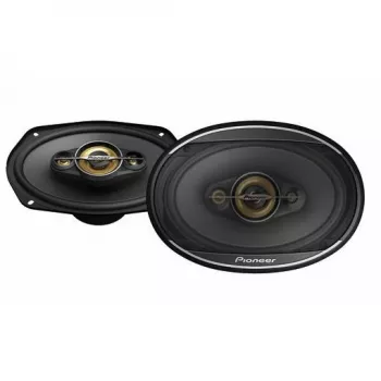 Pioneer TS-A6971F. Tipo de altifalante: 4 vias, potência de pico: 600 W, potência nominal: 100 W. Profundidade de montagem: 20,3 cm, tamanho do woofer (L x A): 152,4 x 228,6