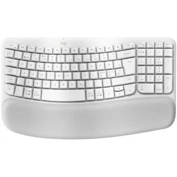 Teclado Logitech Wave Keys com apoio de pulso almofadado sem fios Bluetooth LE QWERTY branco-sujo (PAN)