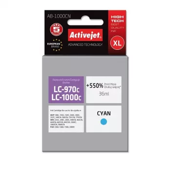 Cartucho de tinta ActiveJet AB-1000CN para Brother LC1000C/LC970C, ciano, 36 ml, alto rendimento (XL)