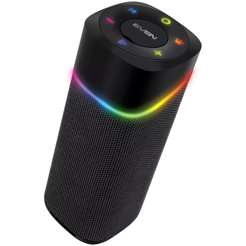 Coluna portátil 2.0 SVEN PS-155, preta, potência de saída 2x5 W (RMS), TWS, Bluetooth, FM, USB, bateria de lítio