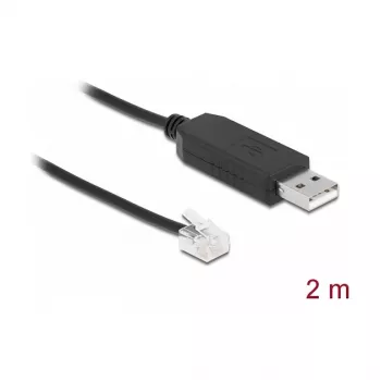 Cabo adaptador DeLOCK USB Type-A para série RS-232 RJ12 proteção ESD 2 m preto