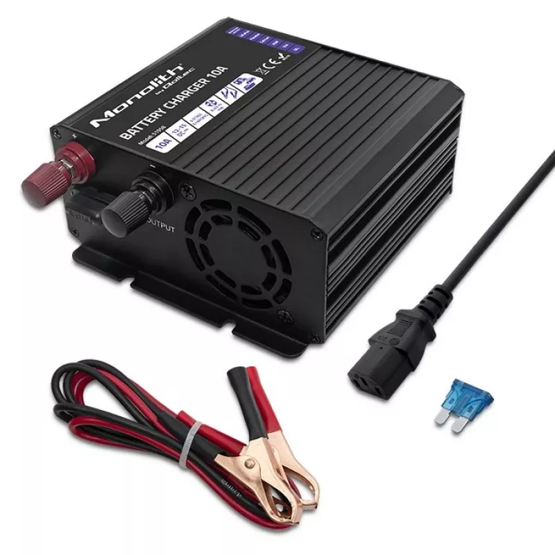 Carregador de baterias Qoltec Smart Monolith para baterias LiFePO4 AGM GEL SLA | 10A | 12V