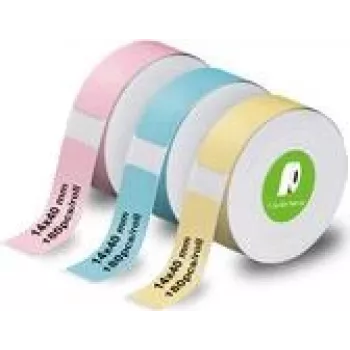 Rolo de etiquetas Olympia 6314, 14 × 40 mm, etiquetas de papel, pack de 3 (rosa, azul, amarelo)