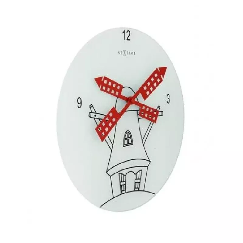 Relógio de parede NeXtime 8807 Windmil, Ø30 cm, branco/preto/vermelho