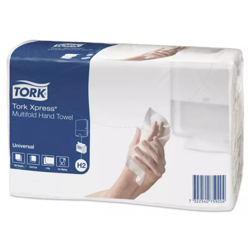 Toalhas de papel intercaladas Tork Xpress Multifold Universal H2, 2 folhas, 23,4 x 21,3 cm (20 unid.)