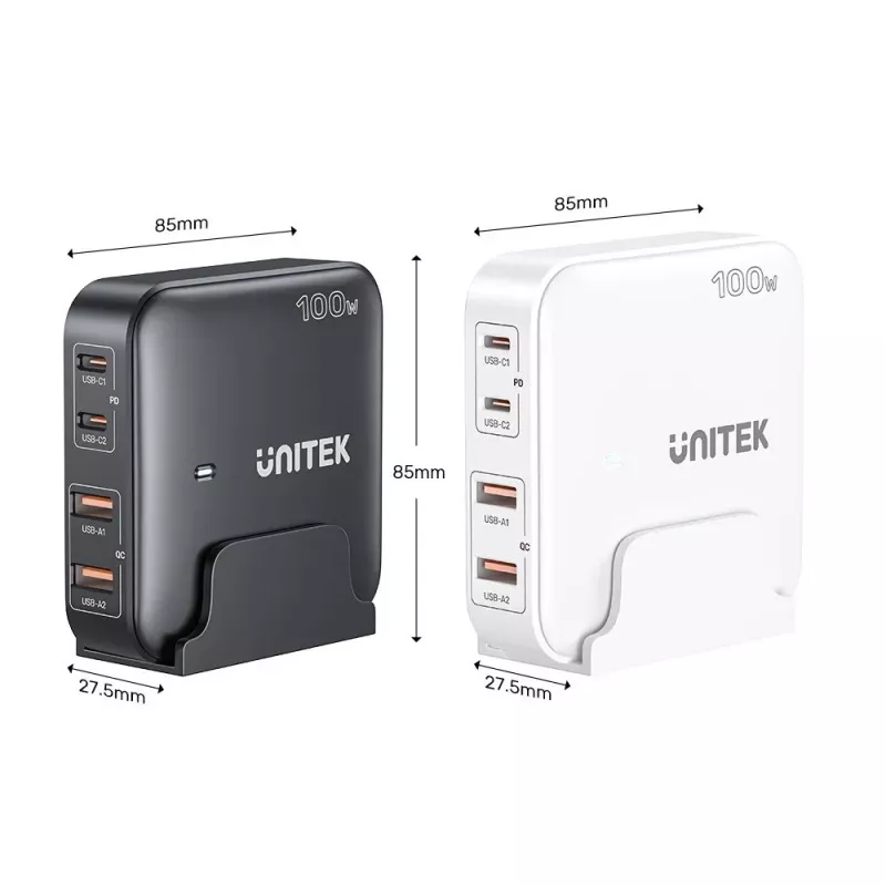 Carregador de secretária Unitek P1229ABK01-EU 100 W com 2× USB-A e 2× USB-C