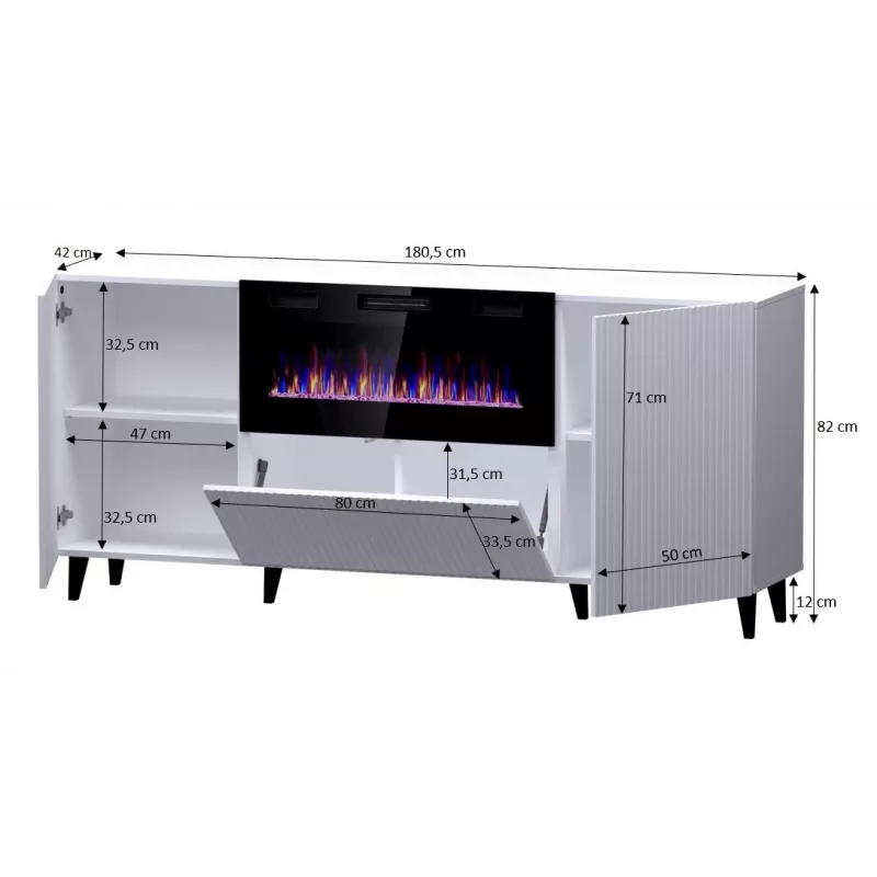 Cama Meble PAFOS cómoda com lareira elétrica 180x42x82 cm preto mate