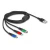 DeLOCK 90156 Cabo de carregamento USB 3 em 1, Type-A para Lightning / Micro USB / USB Type-C, 2 m, multicolor