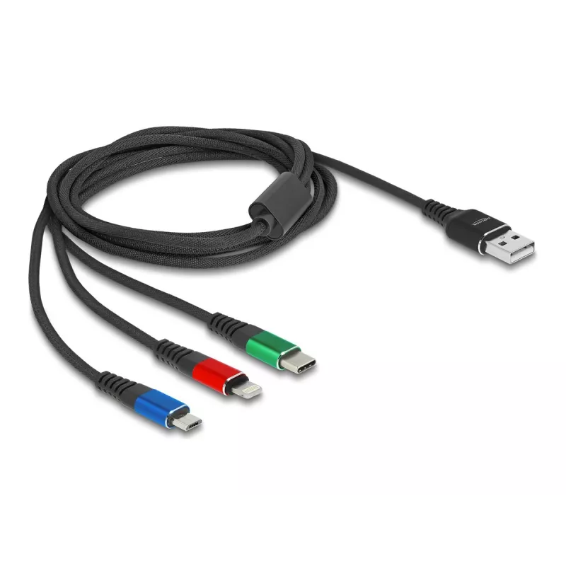 DeLOCK 90156 Cabo de carregamento USB 3 em 1, Type-A para Lightning / Micro USB / USB Type-C, 2 m, multicolor