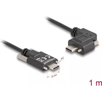 Cabo USB 2.0 DeLOCK ficha USB Type-C macho para ficha USB Type-C macho angular esquerda/direita PD 3.0 60W 1m