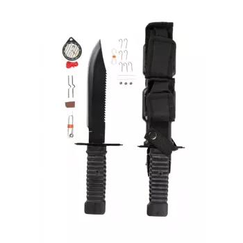Faca de sobrevivência fixa Mil-Tec Special Forces 15368000 – aço inoxidável, espiga completa, comprimento total 310 mm, lâmina 185 mm, preto