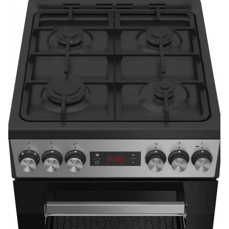Fogão de livre instalação BEKO FSM52332DXDT placa de gás de 5 queimadores 60 cm, forno elétrico 60 L, classe de eficiência energética A