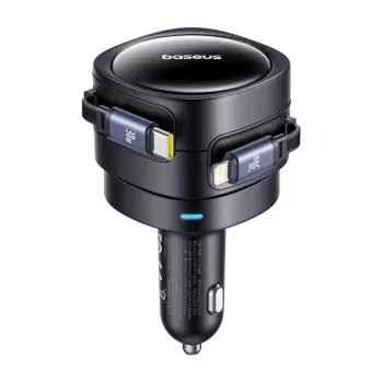 Carregador de automóvel Baseus Enjoyment Max 60W com cabos USB-C e Lightning, carregamento rápido de porta dupla
