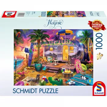 Puzzle Schmidt Spiele Jeff Haynie 1000 peças — Autocaravana à beira-mar, puzzle paisagístico de 1000 peças