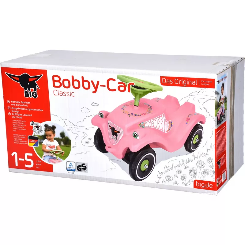 Bobby-Car-Classic Flower, trotineta rosa/verde claro