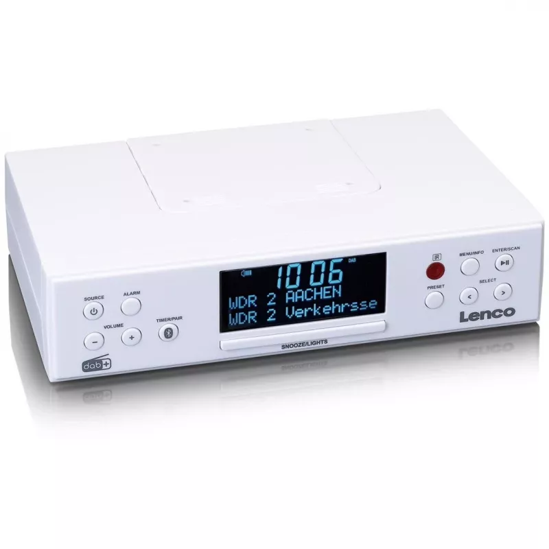 Lenco KCR-190WH rádio de cozinha para montar sob armário com PLL FM, DAB+ e Bluetooth, branco