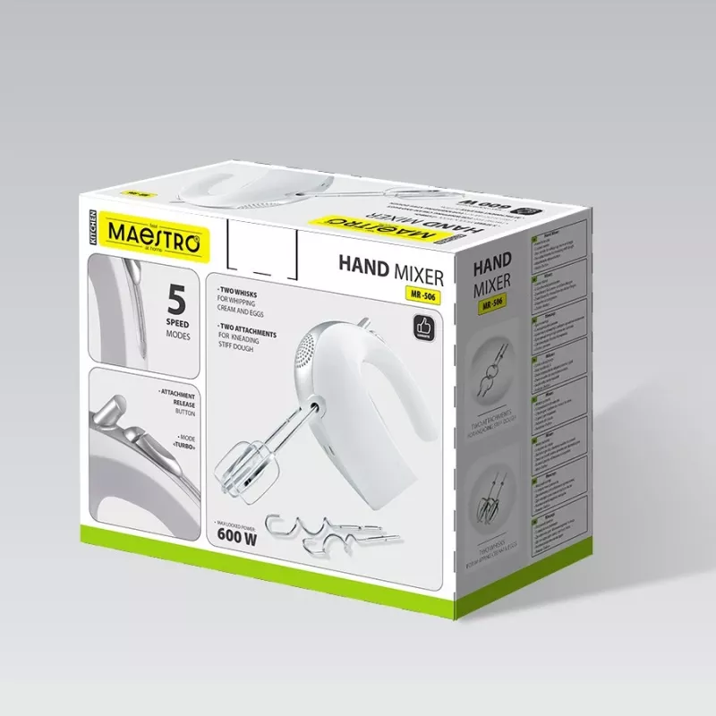 Batedeira de mão Maestro MR-506 – 2 velocidades, branca, batedeira de cozinha compacta