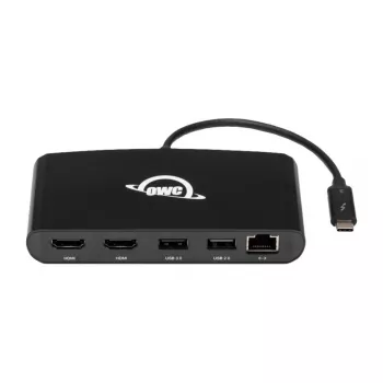 Docking station OWC Thunderbolt 3 Mini, 5 portas, suporta dois ecrãs 4K, porta Gigabit Ethernet, cabo integrado