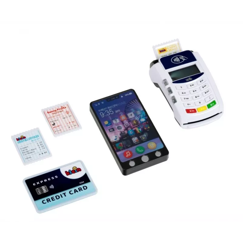 Terminal de pagamento de brincar KLEIN 172740 com acessórios para smartphone para conjuntos de roleplay