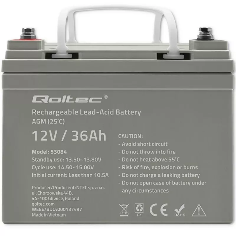 Bateria UPS AGM selada QOLTEC 53084 12V 36Ah LongLife