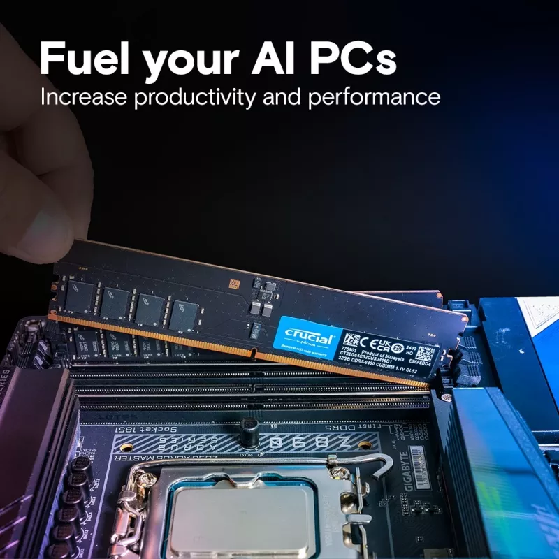 Crucial - DDR5 - Módulo - 32 GB - DIMM 288-PIN - 3200 MHz / PC5-51200 CL52 1,1 V taktunabhängig unbuffered on-die ECC preto