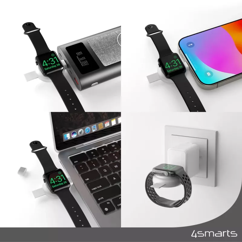 Carregador 4smarts QI2 smartwatch prateado USB carregamento rápido sem fios
