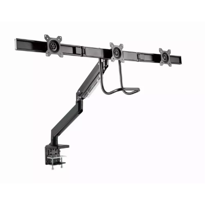 Suporte de monitor de secretária GEMBIRD MA-DA3-03, 3 braços, mola a gás, VESA 75–100x100, suporta 3 ecrãs até 27 polegadas, máx. 18 kg, preto