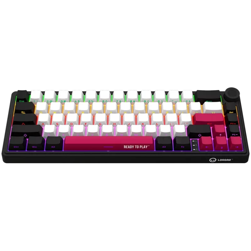LORGAR KBP70MW, Teclado de gaming mecânico sem fios 65% Pro, preto/vermelho, layout EN