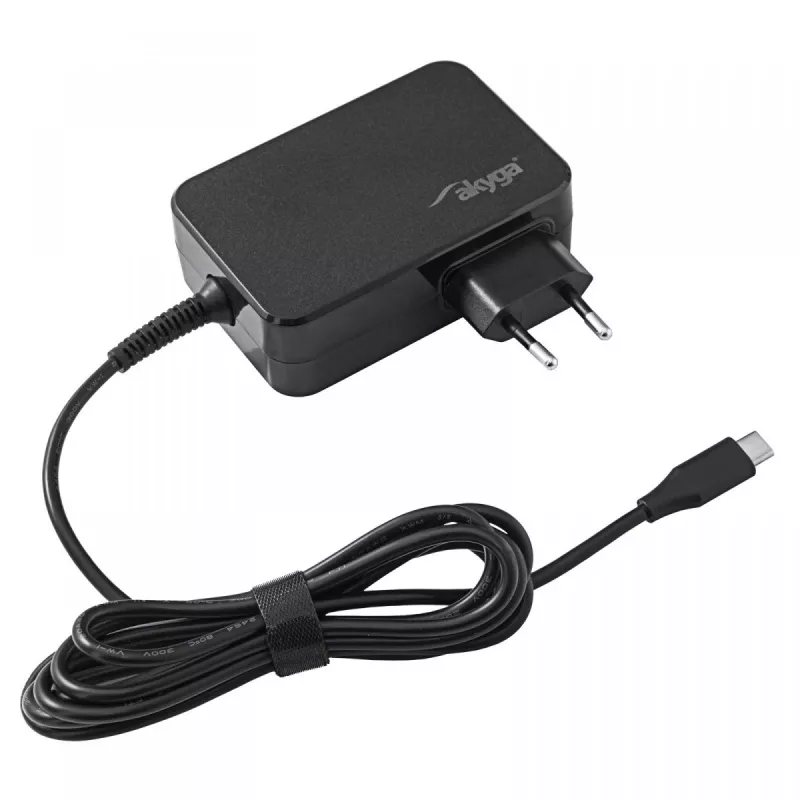 Fonte de alimentação para portátil Akyga AK-ND-82 USB-C GaN 90 W, PD 3.0, 5–20 V, cabo de 1,8 m, preto