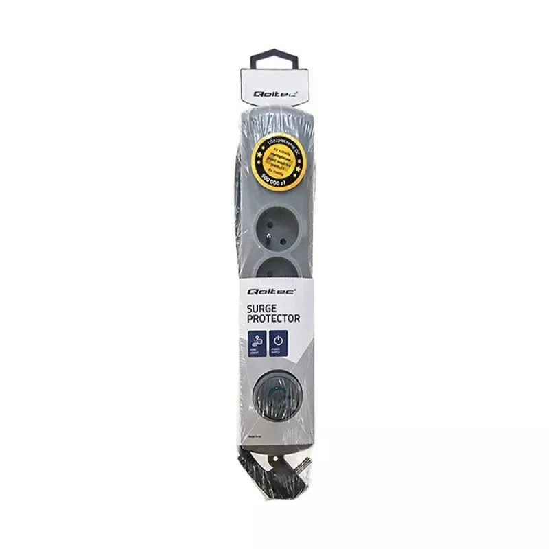 Proteção contra sobretensões Qoltec 50163 cinzento 4 tomadas AC 230V 1,5m