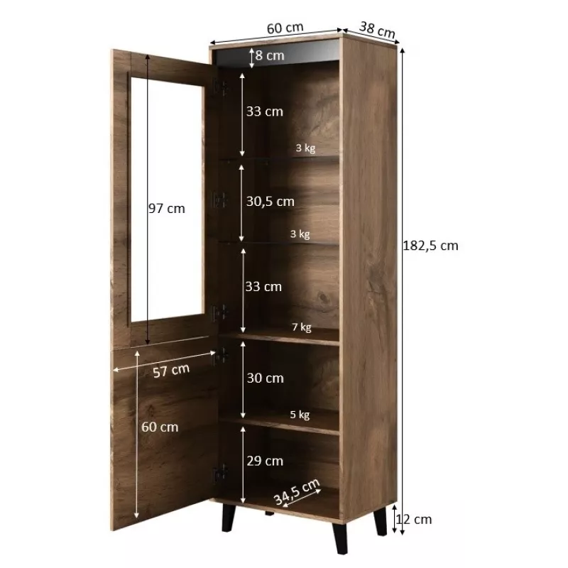 Armário vertical cama meble NORD 60×38×182,5 cm carvalho Wotan/antracite, autónomo