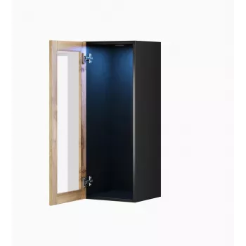 Vitrina Cama Meble VIGO 90 vidro, montagem na parede, 90×35×32 cm, preto/carvalho Wotan
